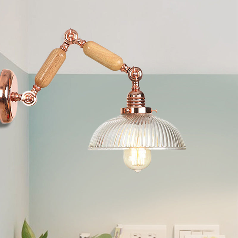 Sikunuo | 1 Light Prismatic Glass Wall Lamp Light Vintage Rose Gold Room Bedroom Lighting Fixture with Extendable Arm