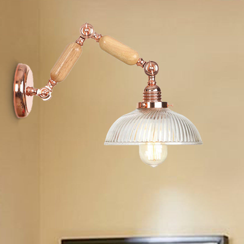 Sikunuo | 1 Light Prismatic Glass Wall Lamp Light Vintage Rose Gold Room Bedroom Lighting Fixture with Extendable Arm