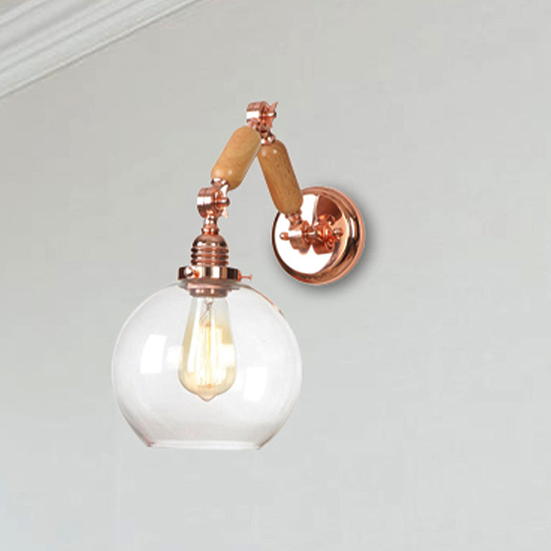 Sikunuo | 1 Bulb Globe Wall Mounted Light Fixture Rustic Rose Gold Clear Glass Lighting with Retractable Arm