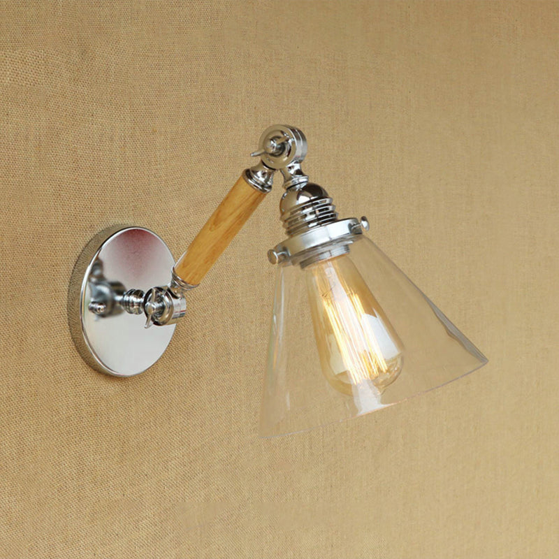 Sikunuo | Cone Clear Glass Wall Mounted Lamp Industrial Single Bulb Dining Room Wall Light, 8"/4"/14"