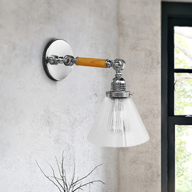 Sikunuo | Cone Clear Glass Wall Mounted Lamp Industrial Single Bulb Dining Room Wall Light, 8"/4"/14"