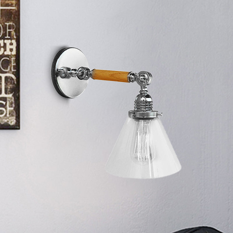 Sikunuo | Cone Clear Glass Wall Mounted Lamp Industrial Single Bulb Dining Room Wall Light, 8"/4"/14"