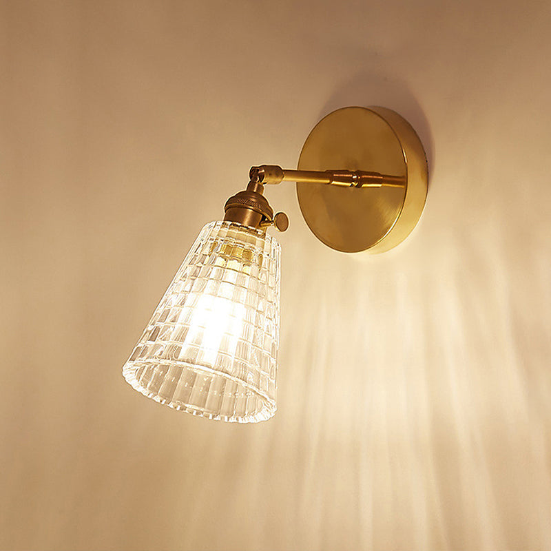 Sikunuo | Tapered Living Room Wall Light Fixture Industrial Clear Prism Glass 1 Light Brass Wall Lamp