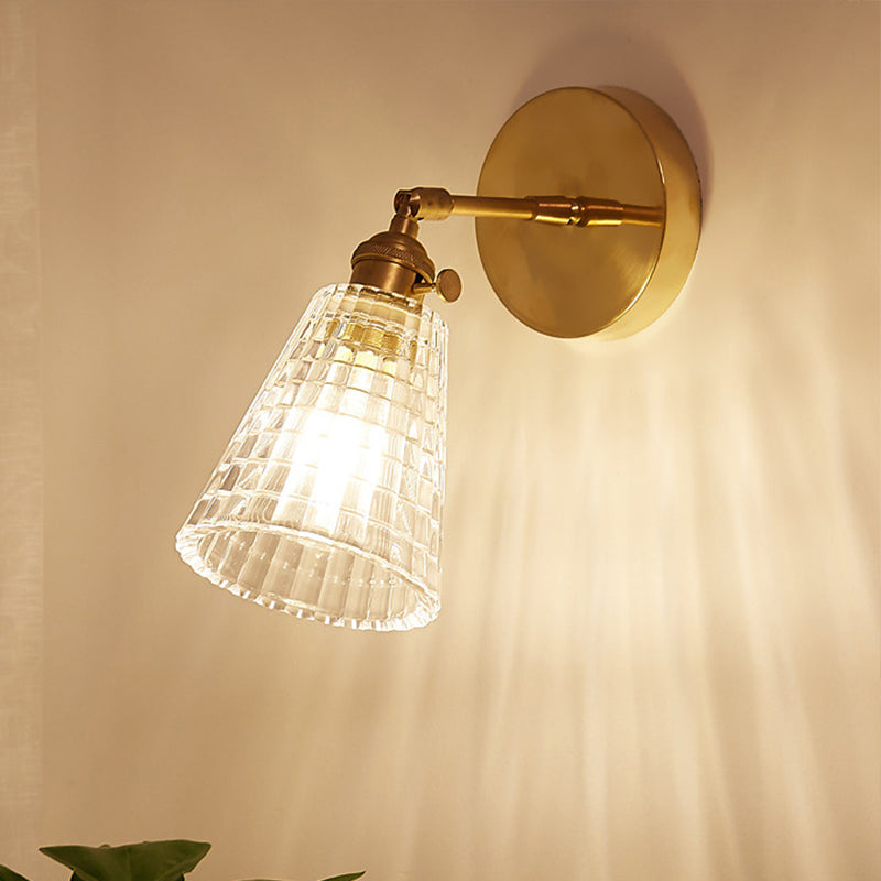 Sikunuo | Tapered Living Room Wall Light Fixture Industrial Clear Prism Glass 1 Light Brass Wall Lamp