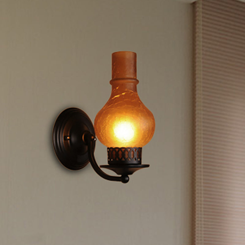 Sikunuo | 1 Bulb Vase Shade Wall Mounted Light Fixture Rustic White/Amber Spritz Glass Lighting for Hallway