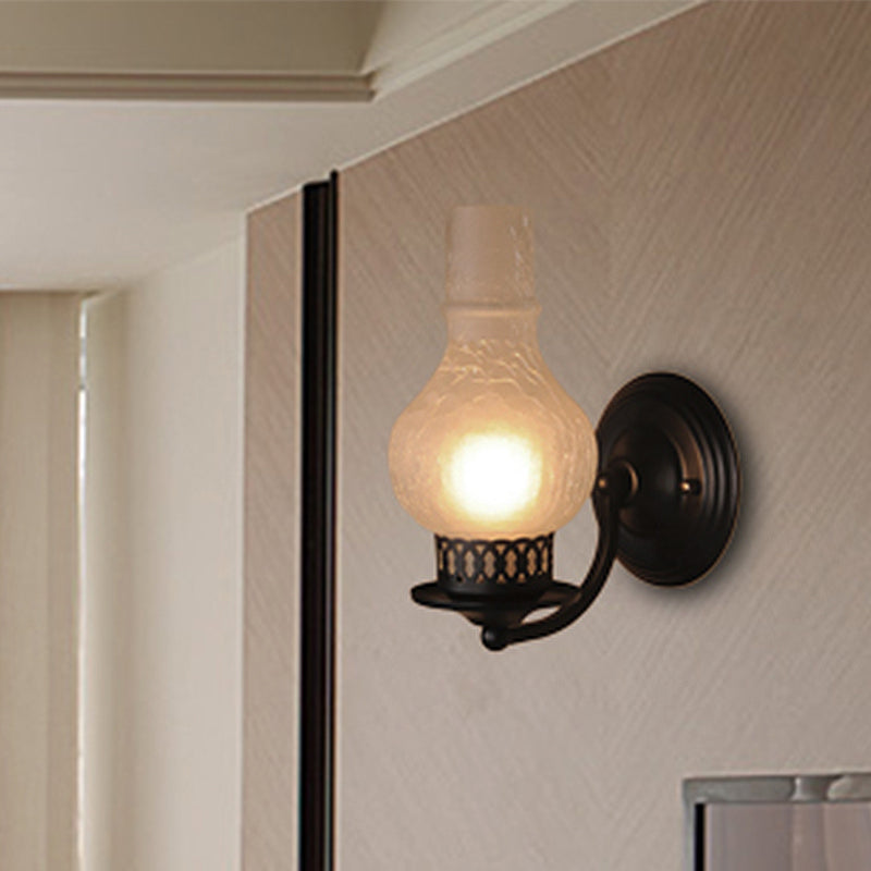 Sikunuo | 1 Bulb Vase Shade Wall Mounted Light Fixture Rustic White/Amber Spritz Glass Lighting for Hallway