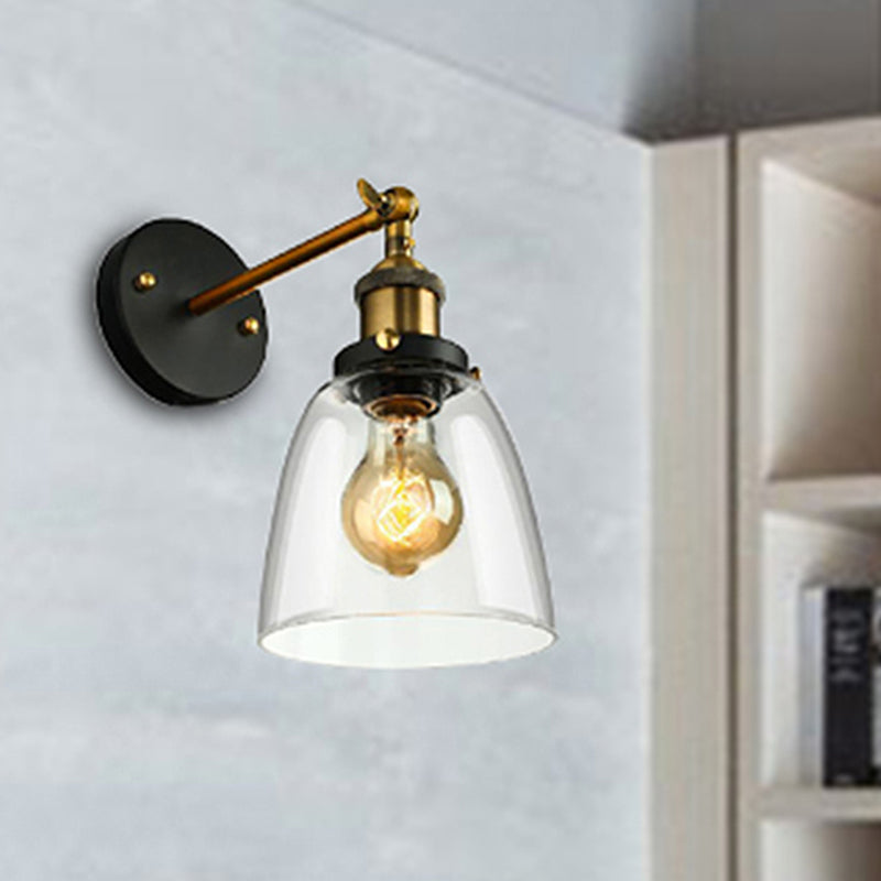 Sikunuo | Tapered Bedroom Wall Light Lighting Decoration Rustic Clear Glass 1 Light Black Wall Lamp with Plug Cable