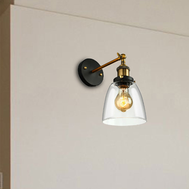 Sikunuo | Tapered Bedroom Wall Light Lighting Decoration Rustic Clear Glass 1 Light Black Wall Lamp with Plug Cable