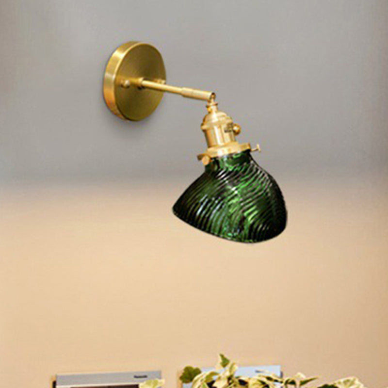 Sikunuo | Rotatable Wall Light for Adults Bedroom Metal Single Light Green and Brass Wall Lamp