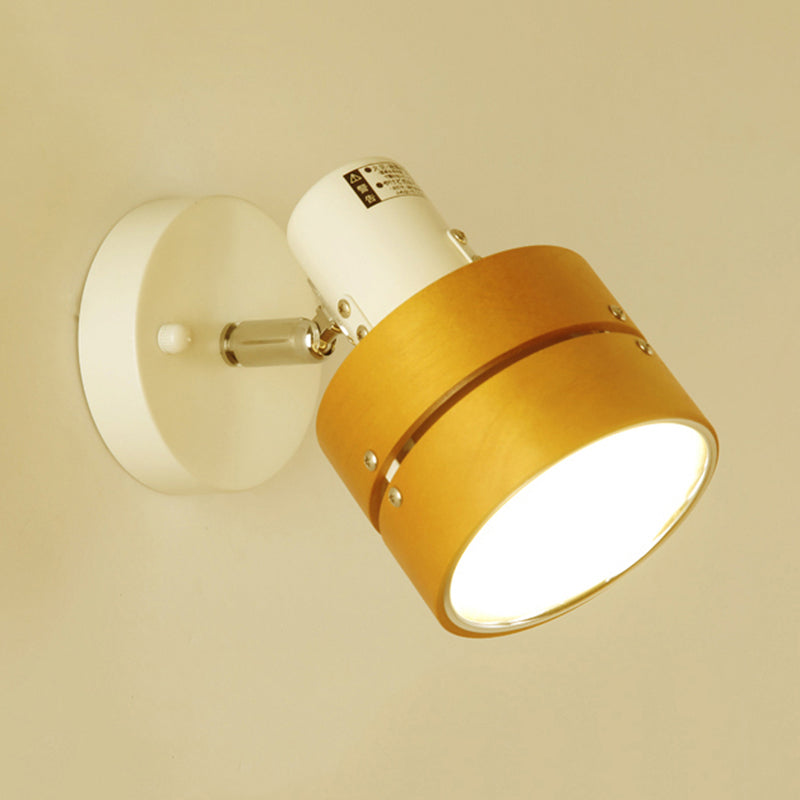 Sikunuo | Study Room Drum Wall Lamp Corner Adjustable Wood Contemporary 1 Light Beige Wall Lamp