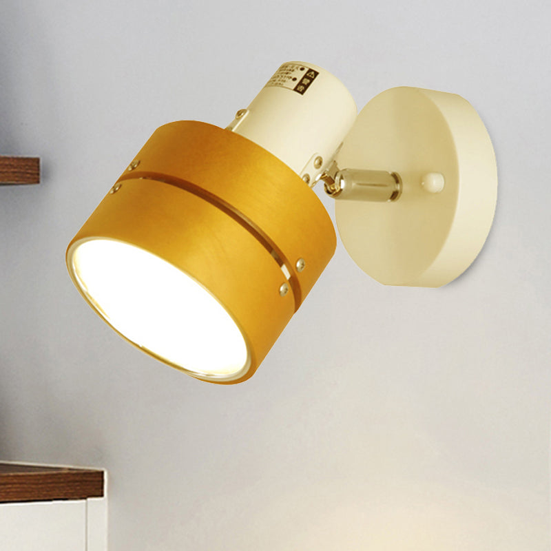 Sikunuo | Study Room Drum Wall Lamp Corner Adjustable Wood Contemporary 1 Light Beige Wall Lamp