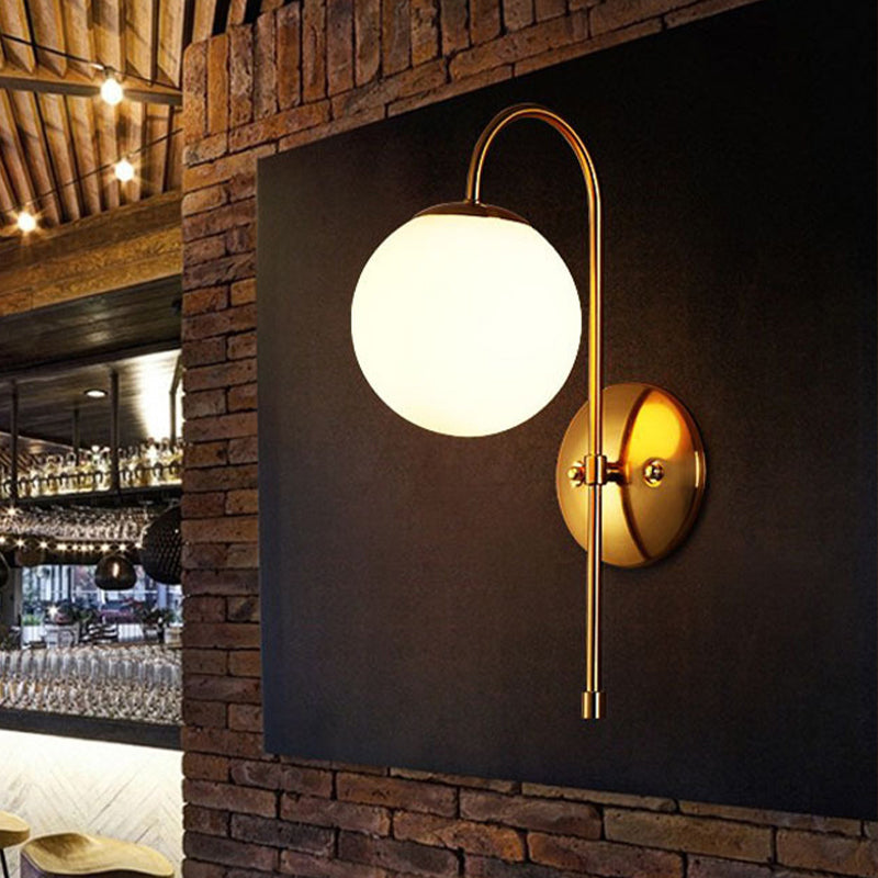 Sikunuo | Brass Globe Wall Lamp Modern Opal Glass 1 Light Coffee House Wall Lamp Fixture