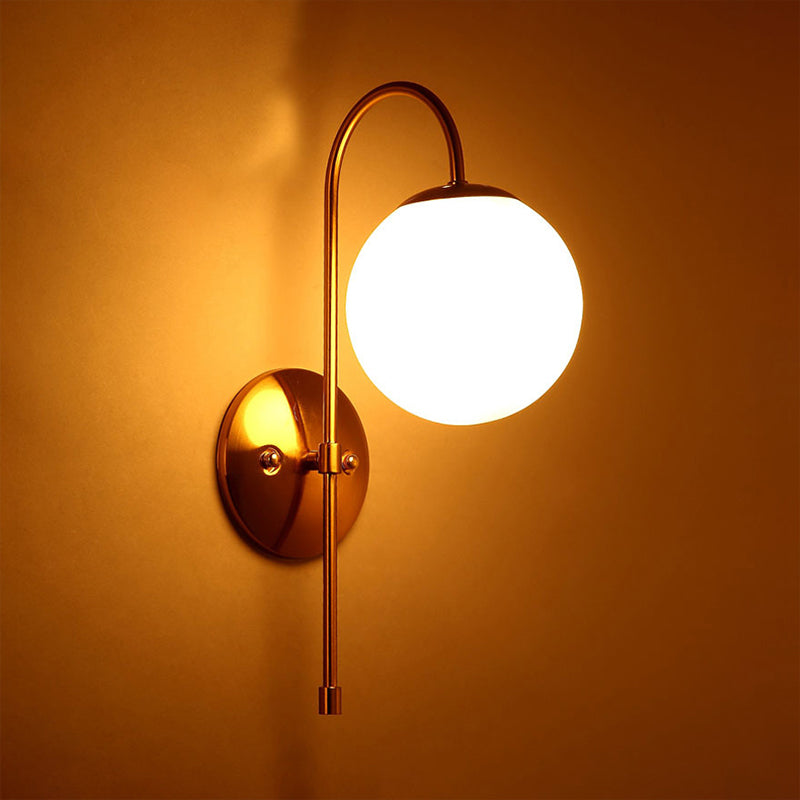 Sikunuo | Brass Globe Wall Lamp Modern Opal Glass 1 Light Coffee House Wall Lamp Fixture