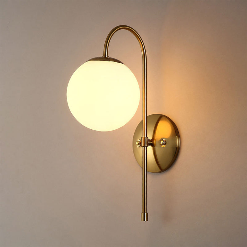 Sikunuo | Brass Globe Wall Lamp Modern Opal Glass 1 Light Coffee House Wall Lamp Fixture