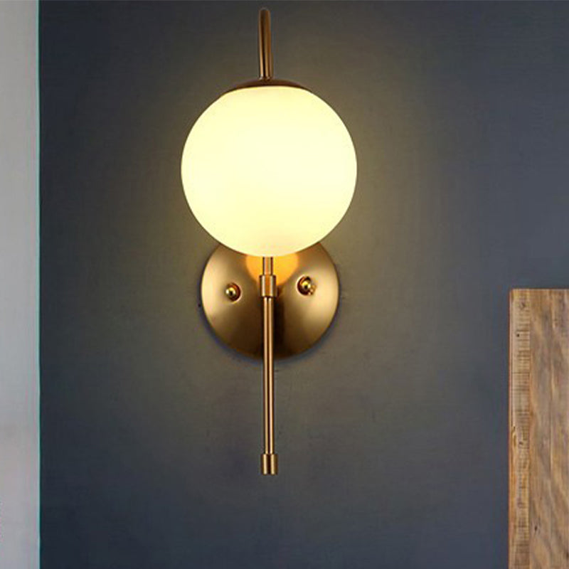 Sikunuo | Brass Globe Wall Lamp Modern Opal Glass 1 Light Coffee House Wall Lamp Fixture