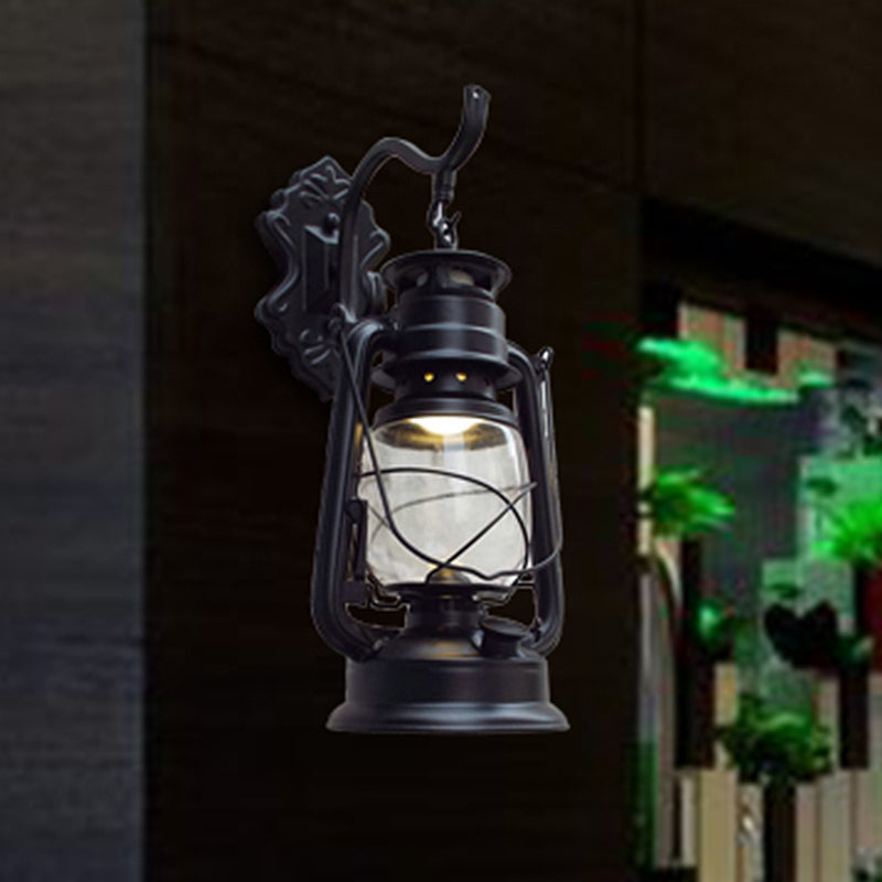 Sikunuo | Clear Glass Black/Antique Brass Wall Lamp Lantern 1-Light Coastal Light for Veranda