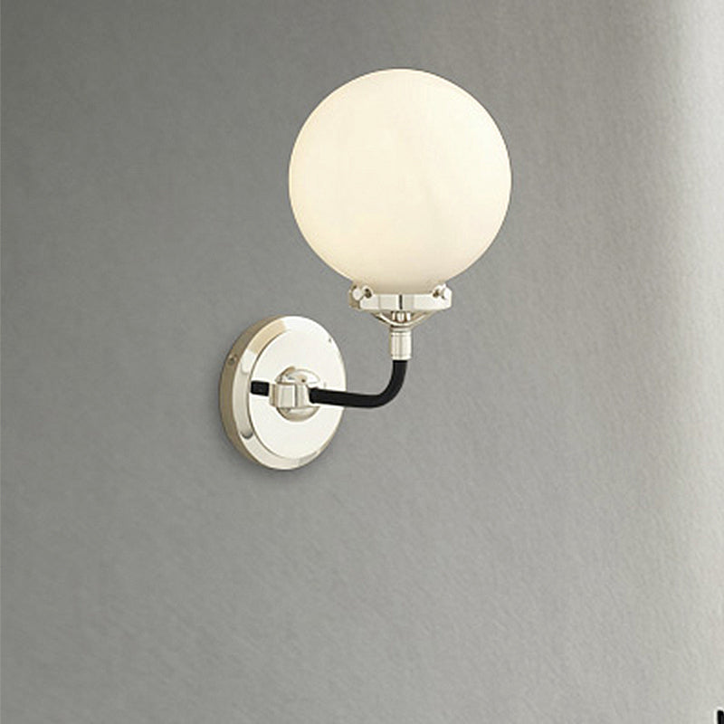 Sikunuo | Modern Globe Shade Wall Lamp Fixture 1/2-Bulb Opal Glass Sconce Light in Antique Brass/Chrome
