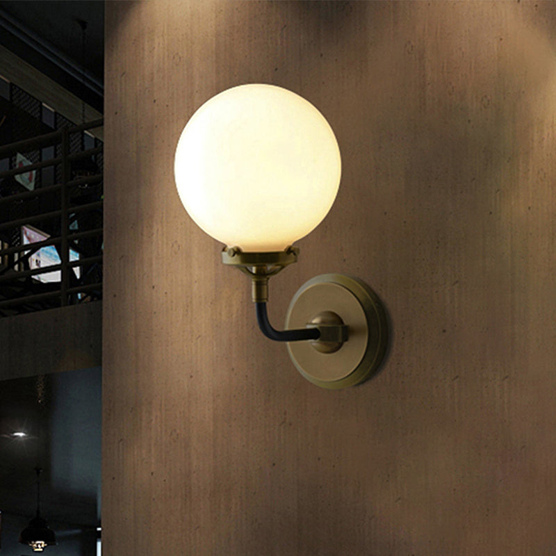 Sikunuo | Modern Globe Shade Wall Lamp Fixture 1/2-Bulb Opal Glass Sconce Light in Antique Brass/Chrome