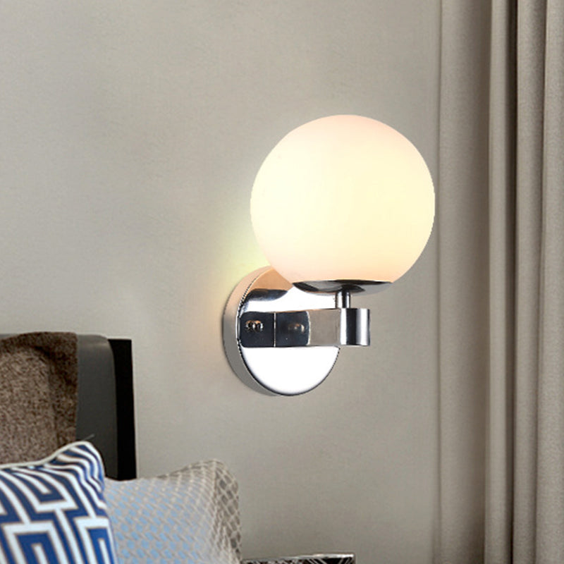Sikunuo | Chrome/Gold Round Wall Light Industrial Opal Glass 1 Light Bedroom Wall Lamp Fixture