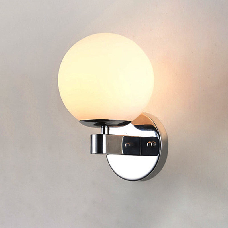 Sikunuo | Chrome/Gold Round Wall Light Industrial Opal Glass 1 Light Bedroom Wall Lamp Fixture