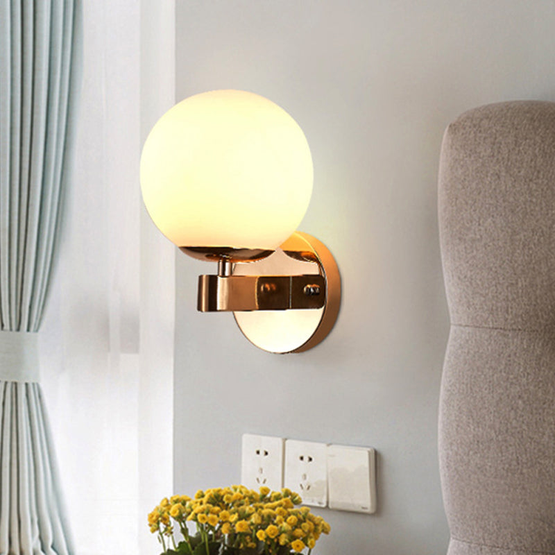 Sikunuo | Chrome/Gold Round Wall Light Industrial Opal Glass 1 Light Bedroom Wall Lamp Fixture