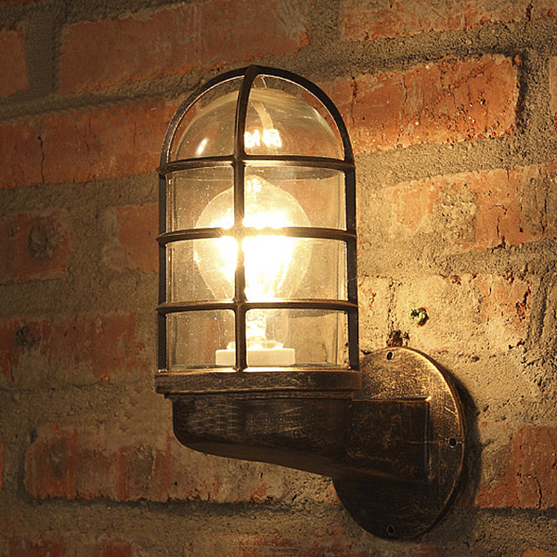 Sikunuo | Cylinder Clear Glass Wall Mounted Lamp Industrial Single Bulb Living Room Wall Light in Pink/Blue/Green with Cage