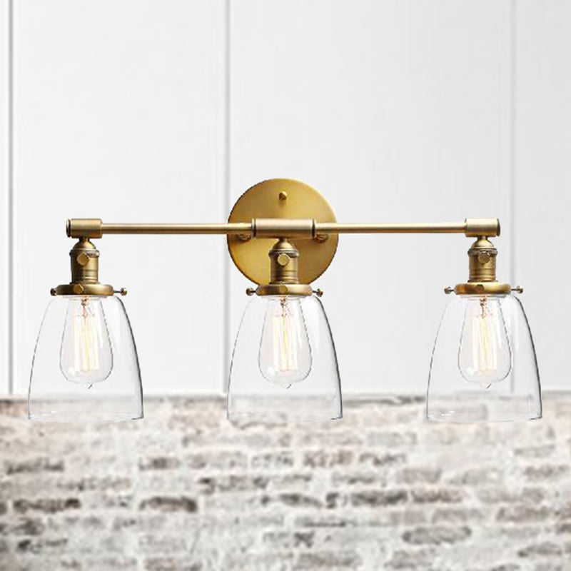 Sikunuo | 3-Bulb Cone Wall Mount Light Fixture Industrial Brass Clear Glass Lighting for Restaurant