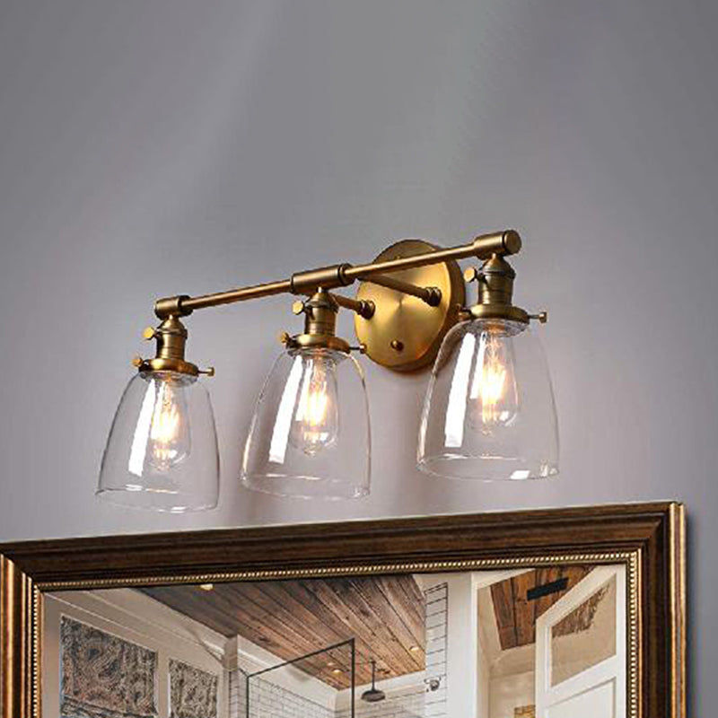 Sikunuo | 3-Bulb Cone Wall Mount Light Fixture Industrial Brass Clear Glass Lighting for Restaurant