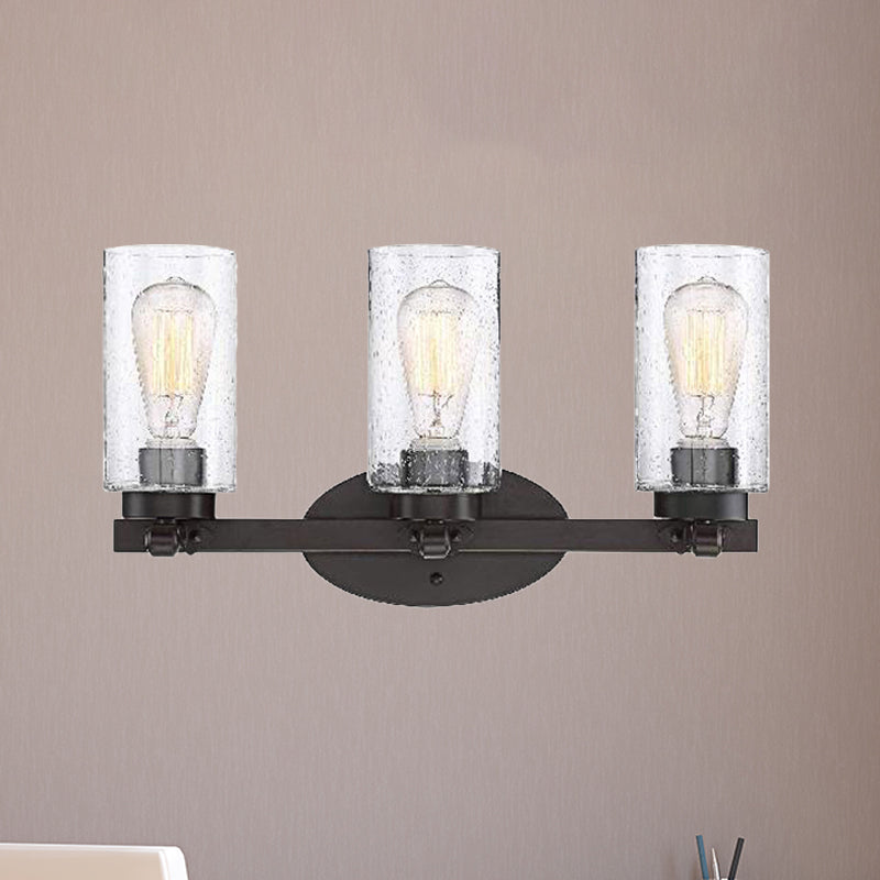 Sikunuo | 3-Bulb Seed Glass Wall Light Industry Black Cylinder Dining Room Wall Lamp in Clear