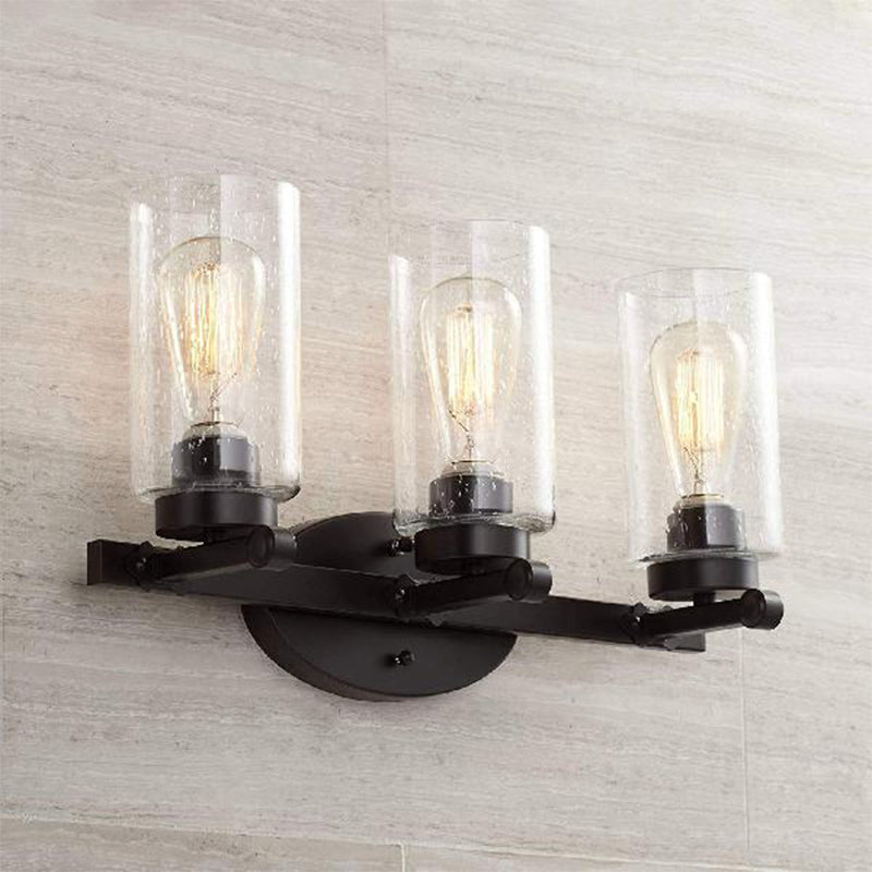 Sikunuo | 3-Bulb Seed Glass Wall Light Industry Black Cylinder Dining Room Wall Lamp in Clear