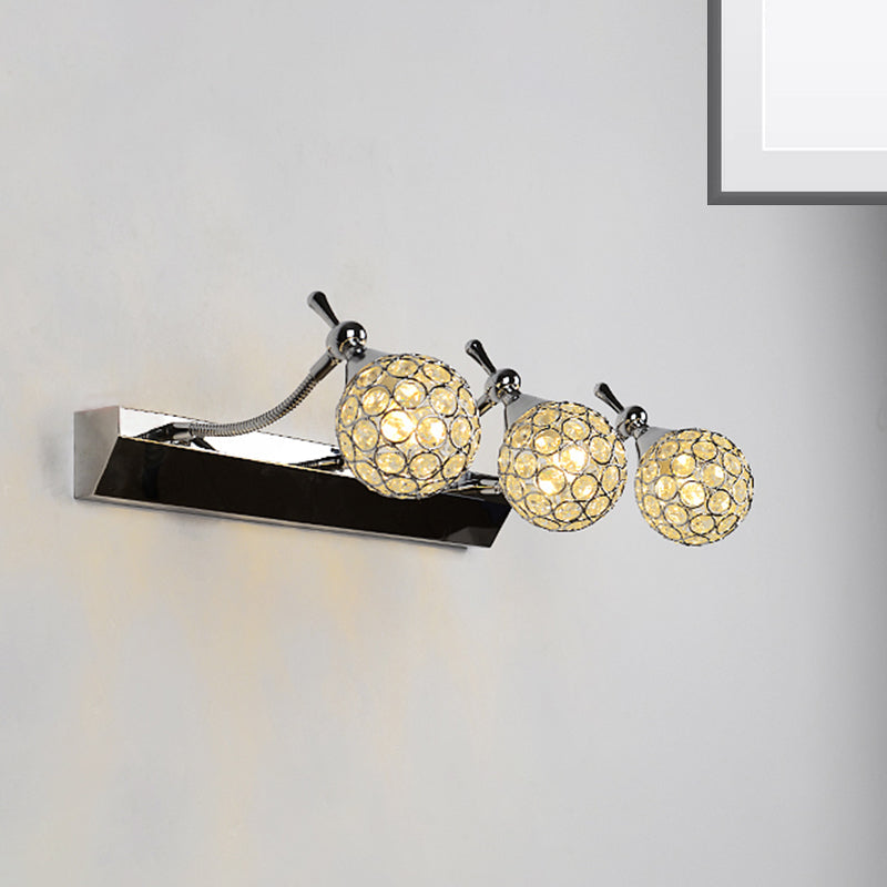 Sikunuo | Orbit Wall Light Sconce Modernist Stylish Clear Crystal 3/4 Lights Black Surface Cosmetic Mirror Light, Warm/White Light