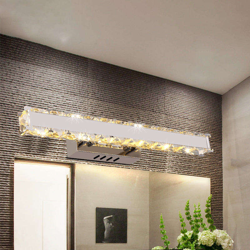 Sikunuo | 11.5"/16.5" Width Rectangular Vanity Mirror Light Modern Style Clear Crystal LED White Wall Sconce for Bathroom
