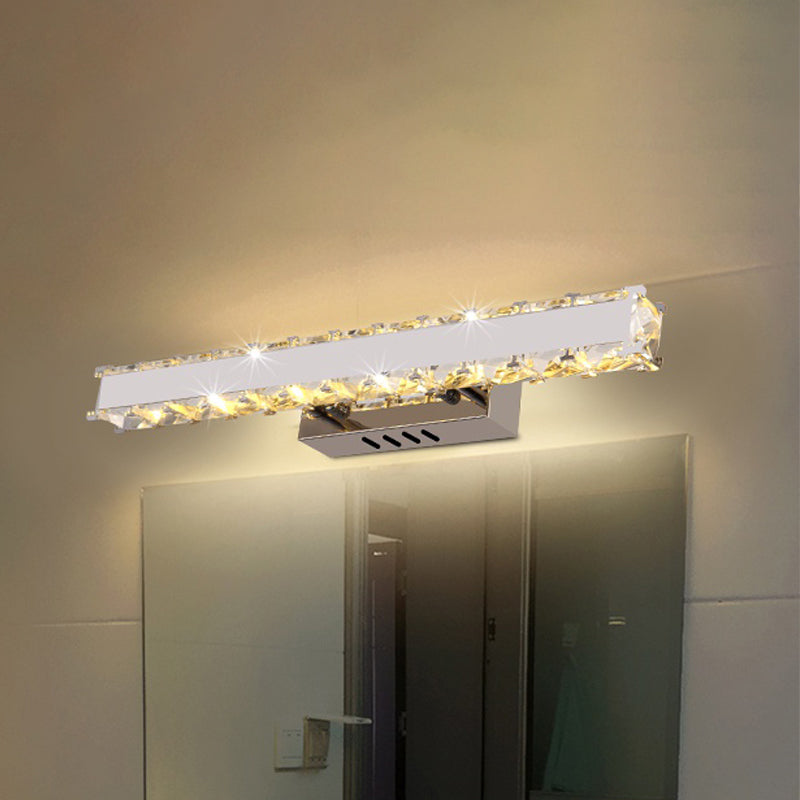 Sikunuo | 11.5"/16.5" Width Rectangular Vanity Mirror Light Modern Style Clear Crystal LED White Wall Sconce for Bathroom