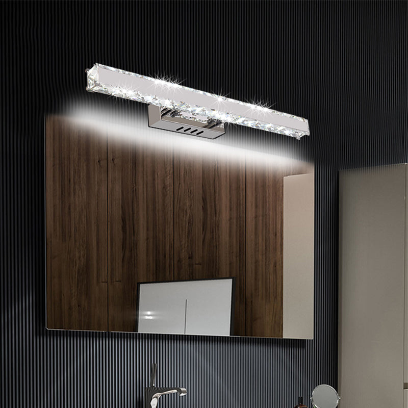 Sikunuo | 11.5"/16.5" Width Rectangular Vanity Mirror Light Modern Style Clear Crystal LED White Wall Sconce for Bathroom