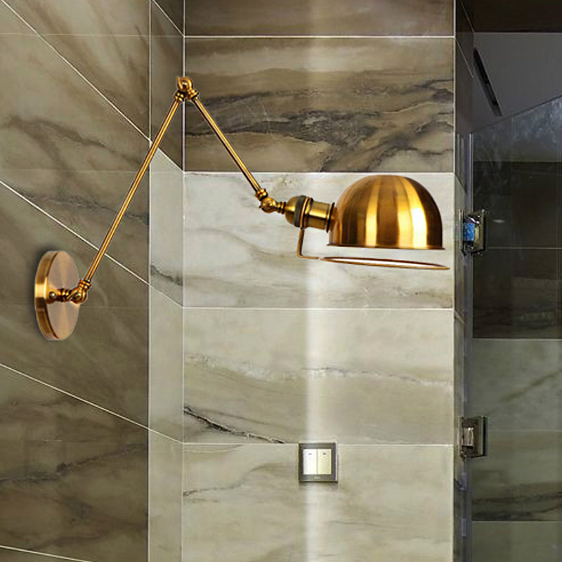 Sikunuo | 1 Light Swing Arm Wall Lighting Vintage Style Brass/Copper Metal Wall Mount Light with Bowl Shade