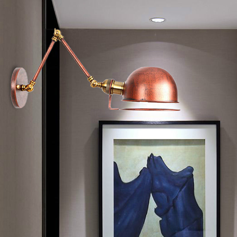 Sikunuo | 1 Light Swing Arm Wall Lighting Vintage Style Brass/Copper Metal Wall Mount Light with Bowl Shade