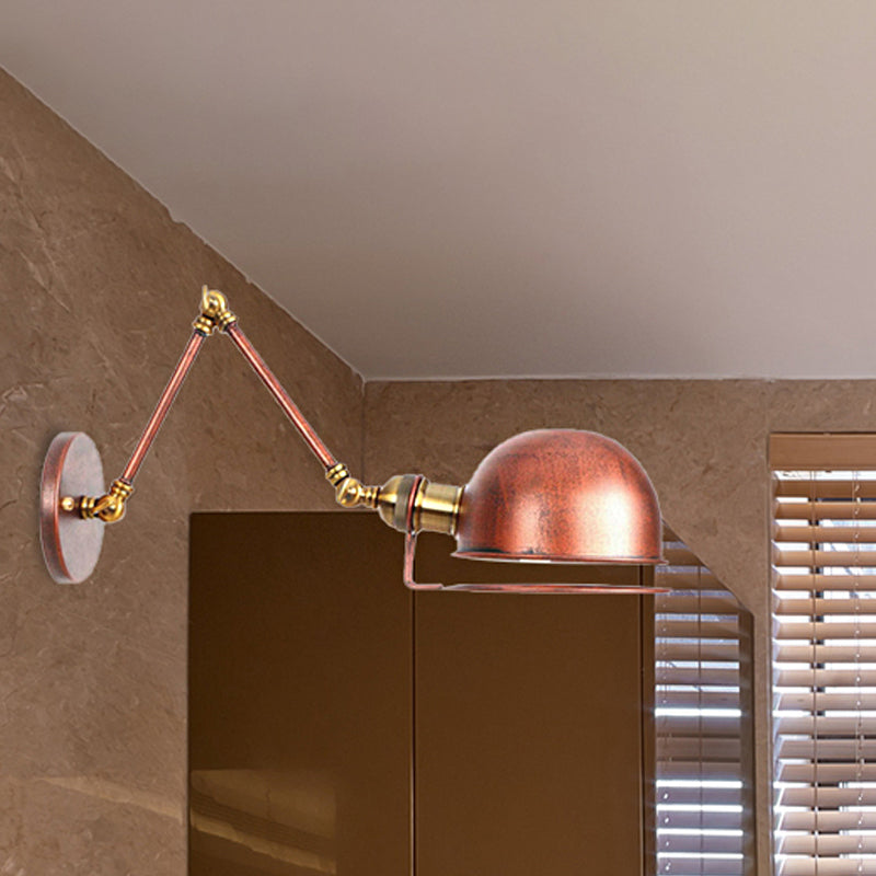 Sikunuo | 1 Light Swing Arm Wall Lighting Vintage Style Brass/Copper Metal Wall Mount Light with Bowl Shade