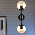 Sikunuo | Black 2-Light Wall Light Industrial Amber Glass Globe Shade Lighting Fixture for Living Room