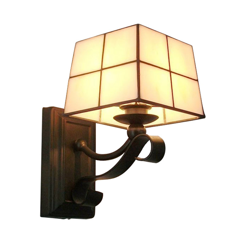 Sikunuo | Pink/Blue/Beige Square Wall Lamp Tiffany Style Colored Glass 1 Light Wall Mount Fixture for Bedroom