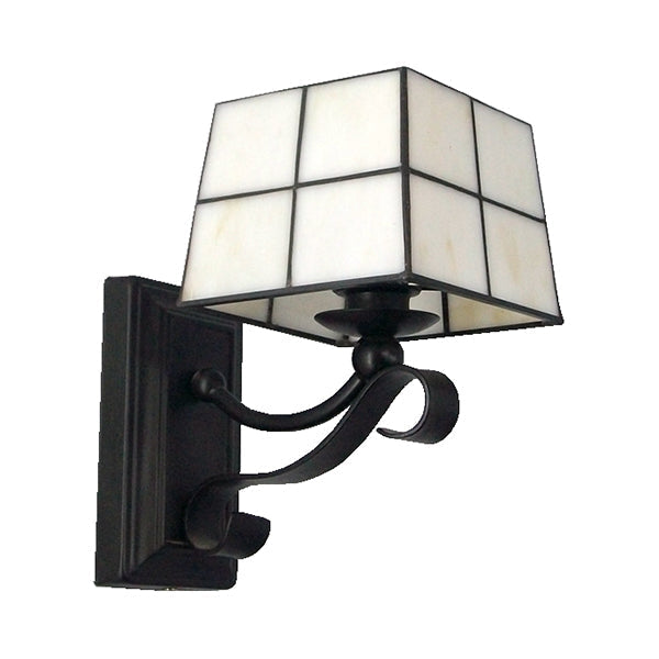Sikunuo | Pink/Blue/Beige Square Wall Lamp Tiffany Style Colored Glass 1 Light Wall Mount Fixture for Bedroom