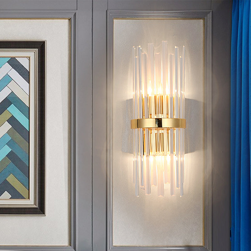 Sikunuo | Cylinder Wall Light Modern Three-Sided Crystal Rod 2 Heads Gold Wall Light