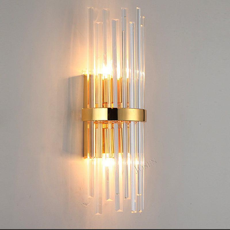 Sikunuo | Cylinder Wall Light Modern Three-Sided Crystal Rod 2 Heads Gold Wall Light