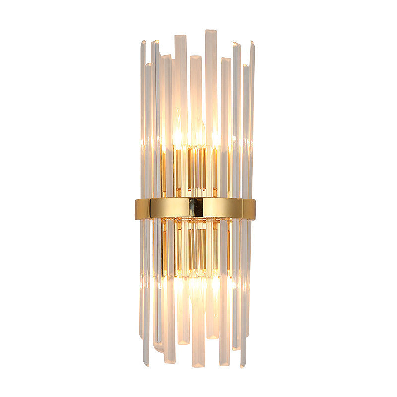 Sikunuo | Cylinder Wall Light Modern Three-Sided Crystal Rod 2 Heads Gold Wall Light