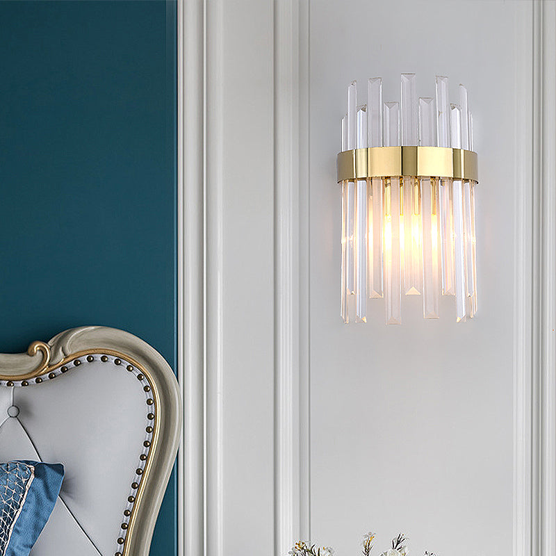Sikunuo | 2 Heads Bedroom Wall Light Postmodern Black/Gold Wall Lamp with Half Cylinder Three Sides Crystal Rod Shade