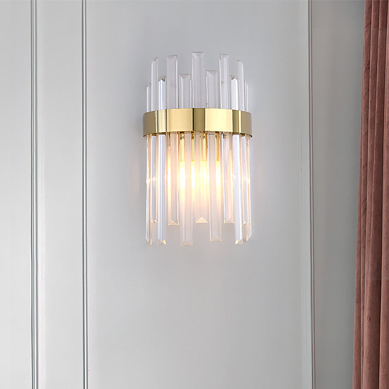 Sikunuo | 2 Heads Bedroom Wall Light Postmodern Black/Gold Wall Lamp with Half Cylinder Three Sides Crystal Rod Shade