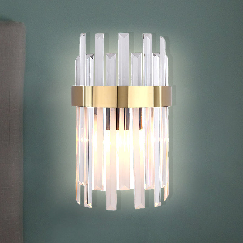 Sikunuo | 2 Heads Bedroom Wall Light Postmodern Black/Gold Wall Lamp with Half Cylinder Three Sides Crystal Rod Shade