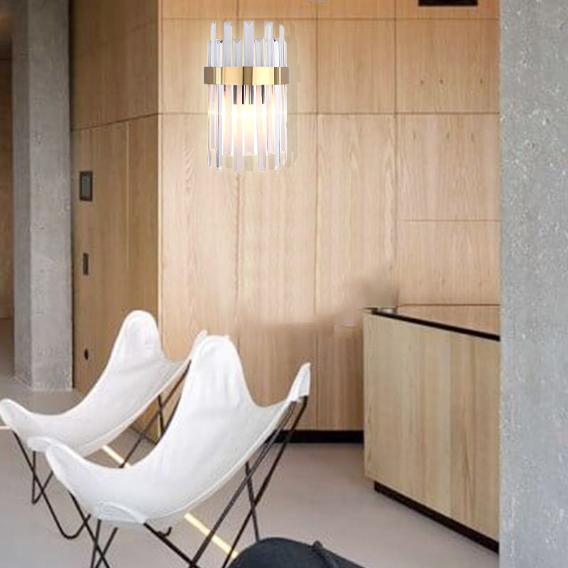 Sikunuo | 2 Heads Bedroom Wall Light Postmodern Black/Gold Wall Lamp with Half Cylinder Three Sides Crystal Rod Shade