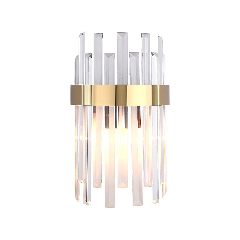 Sikunuo | 2 Heads Bedroom Wall Light Postmodern Black/Gold Wall Lamp with Half Cylinder Three Sides Crystal Rod Shade
