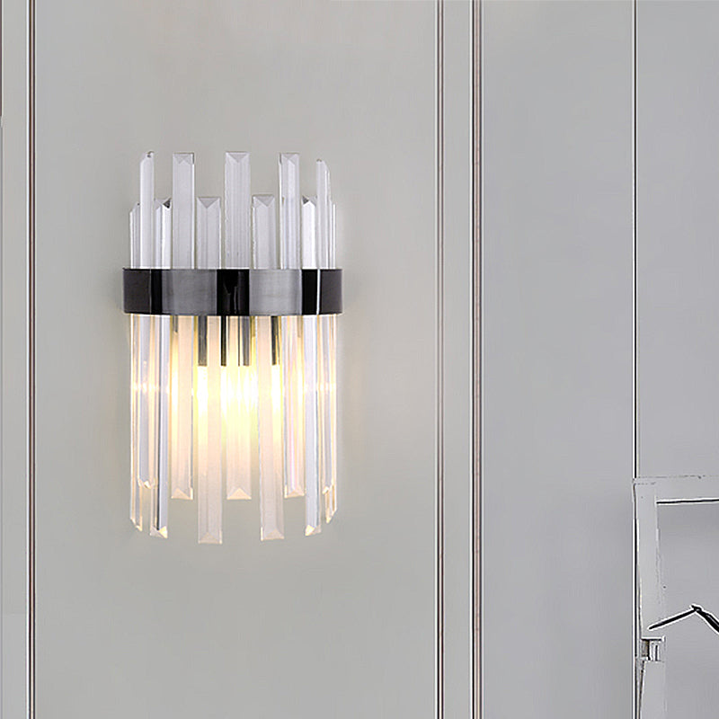 Sikunuo | 2 Heads Bedroom Wall Light Postmodern Black/Gold Wall Lamp with Half Cylinder Three Sides Crystal Rod Shade
