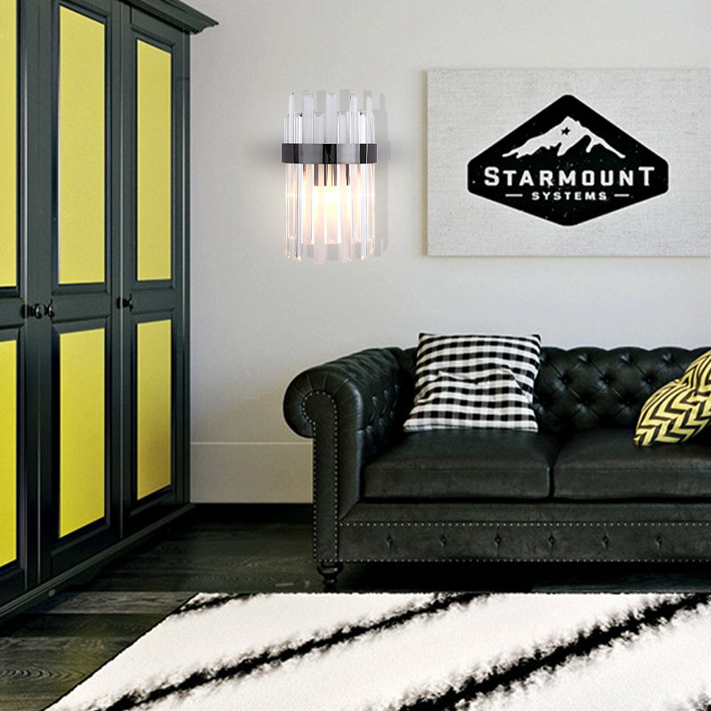 Sikunuo | 2 Heads Bedroom Wall Light Postmodern Black/Gold Wall Lamp with Half Cylinder Three Sides Crystal Rod Shade